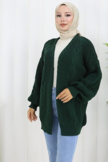 hafsamina Balloon Sleeve Hair Knitting Pattern Tricot Cardigan Emerald Hm2835
