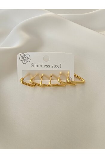 Zivazer Store Steel Hoop Earrings in a Six-Piece Triangular Setting