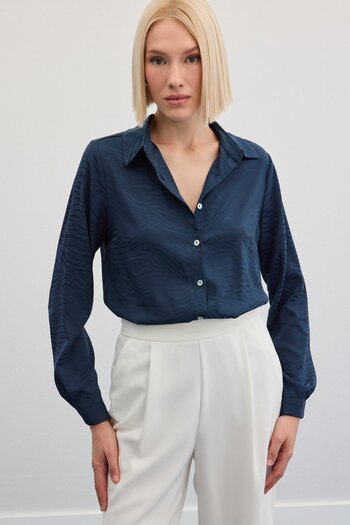 Sateen Zebra Patterned Shirt - Navy Blue
