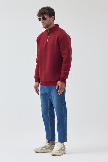 VEK Half Zipper Stand Collar Regular Comfortable Fit Sweatshirt 3 Thread Raised