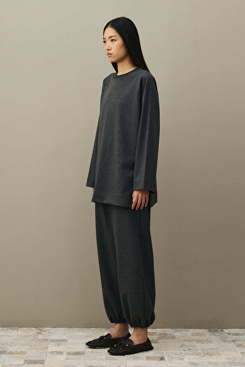 Fahhar Basic Sweatshirt with Slit Detail Anthracite