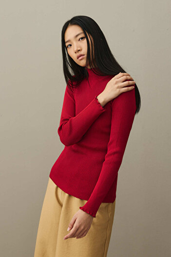 Fahhar Ribbed Basic Sweater Red
