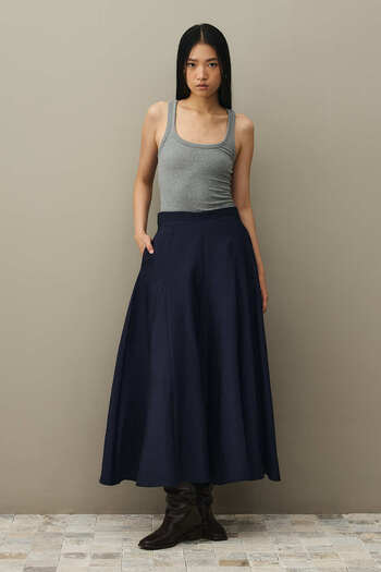 Fahhar Gode Detailed Skirt Navy Blue