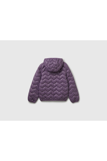United Colors of Benetton Girl's Purple Glitter Logo Detailed Hooded Seasonal Thin Coat