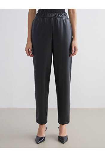 LC Waikiki Sparkling Choices from Shining Store |   Elastic Waist Leather Look Women's Trousers