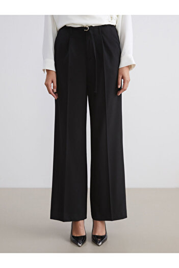 LC Waikiki Wide Leg Women's Pleated Pants with Belt