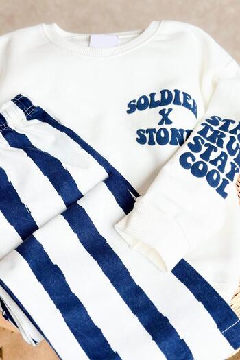Lolliboomkids Boy's Slogan Text Printed 3 Thread Fabric Canvas Pants Top and Bottom Set
