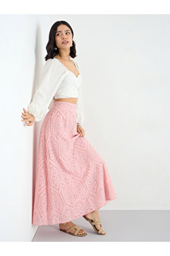 Styli Pink Schiffli Maxi Skirt