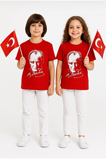 Alme KIRMIZI ATAÜRK BASKILI UNISEX TÖREN BAYRAM TİSÖRTÜ