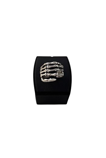 Smyrna Silver Plated, Adjustable, Unisex, Ring (Skeleton Hand Ring, Biker Ring, Antique Silver)