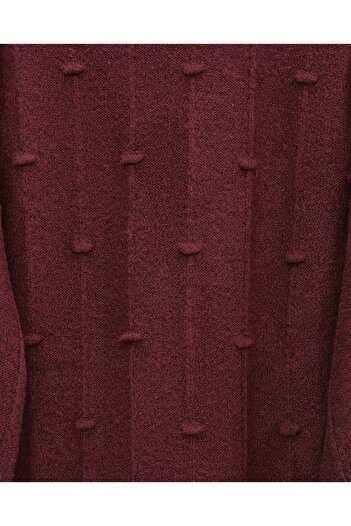 Modamorfo Soft Knit Sweater with Side Slits and Pompoms - Burgundy