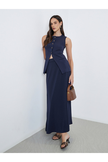 Styli Solid Knit A-Line Maxi Skirt