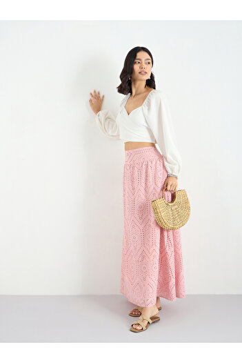 Styli Pink Schiffli Maxi Skirt