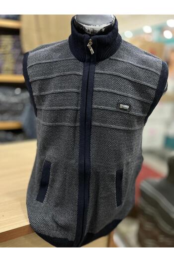 TCR Men's Knitwear Polo Neck Zippered Pocket Patterned Vest