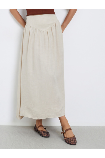 Take Two By Styli Beige Solid A-Line Maxi Skirt
