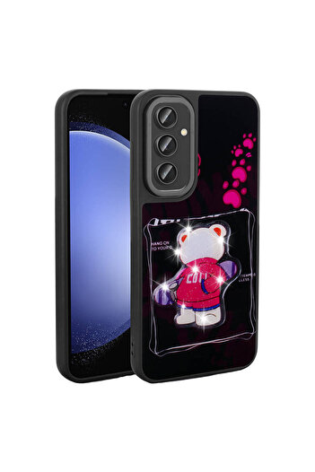 zore Galaxy A54 Case Shining Embossed Iconic Figure Rntc Amas Silicone Cover - Black