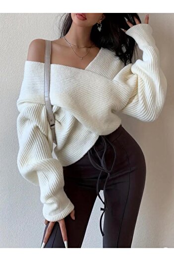 peri tower New Product Cross Detailed Oversize Knitwear Sweater 0036