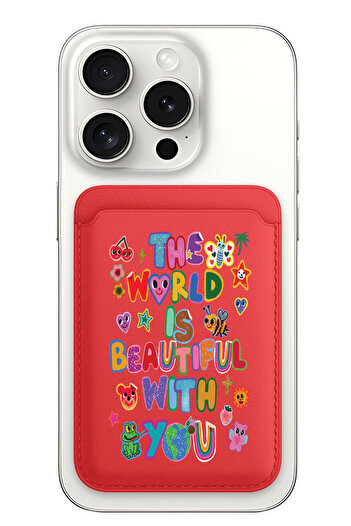 Cekuonline iPhone 11 12 13 14 15 16 17 Pro Max Plus Air Magsafe Mıknatıslı Kırmızı Kartlık The World