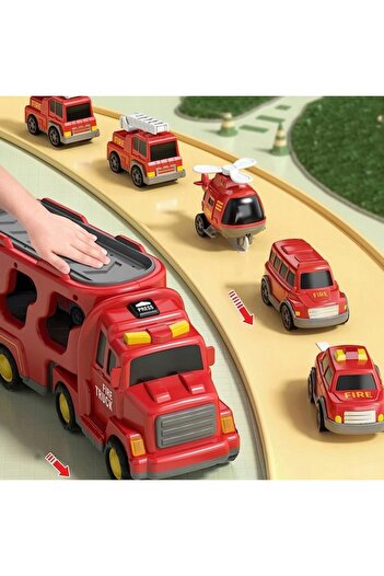 CIUPIGo Set Camion Pompieri pentru Urgente cu sunete si lumini + 4 vehicule de interventie