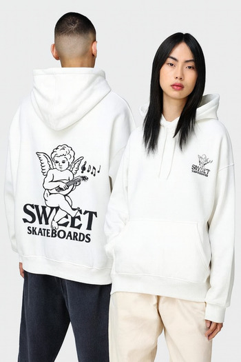 CLASSY.MODA Unisex 3 Thread Hooded Sweatshirt with Kangaroo Pocket Music Playing Angel Printed Oversize