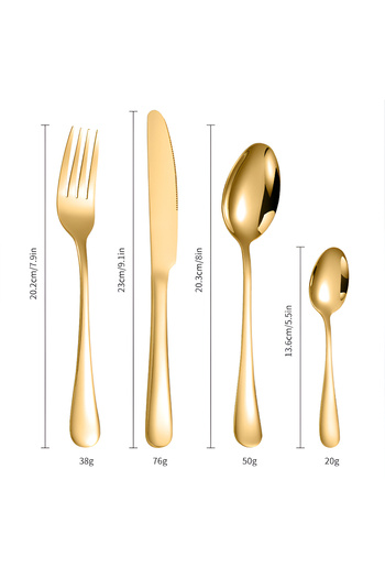 YAH Creation YAH Luxury 24-Piece Golden Stainless Steel Cutlery Set, Spoon Fork Knife, Mirror Polished (Classic)