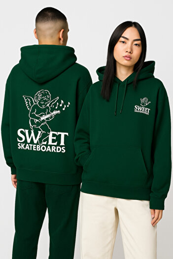 CLASSY.MODA Unisex 3 Thread Hooded Sweatshirt with Kangaroo Pocket Music Playing Angel Printed Oversize