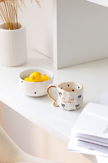 SİNEM YAMAN HOME Oh Be Coffee Mug and Gold Heart Bowl 2-Piece Set