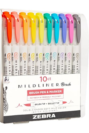 Zebra Pen Zebra Brush DBL END ASST Color, Assorted Refresh and Friendly 10 Count