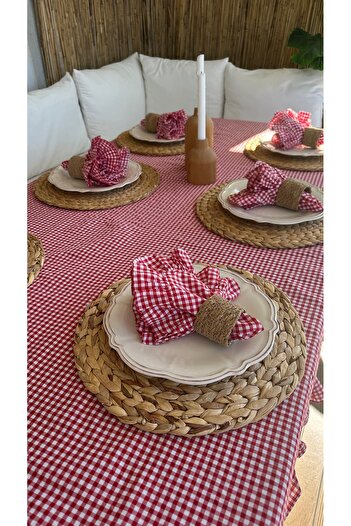 Decamor home Thin Linen Red Gingham Ruffled Tablecloth