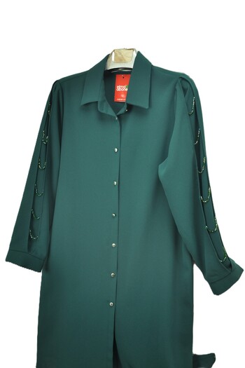 elma abone Crepe Crystal Stone Detailed Tunic Plus Size Tunic Shirt