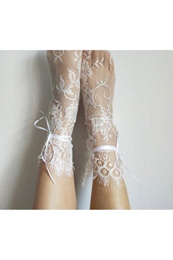 VENÜS MODA by Pınar Lez Lace Socks with Ribbon Adjustable Width Bridal Socks French Lace
