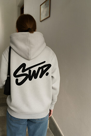 CLASSY.MODA Swnd Letter Print Oversized Hooded Sweatshirt Unisex Kangaroo Pocket Streetwear
