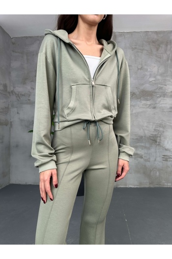 Elif Özbey Butik Khaki Stitching Detail Zippered Sweat Suit