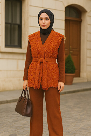 Misue Handmade Casual Tassel Belted Vest, Hijab Vest, Modern Seasonal Vest