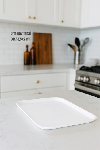 Melkan Home White Medium Rectangular Serving Tray – 31X43.5X2 cm - Durable and Stylish Design