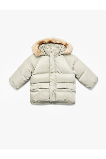 Koton Long Sleeve Pocket Plush Detailed Hooded Puffer Coat