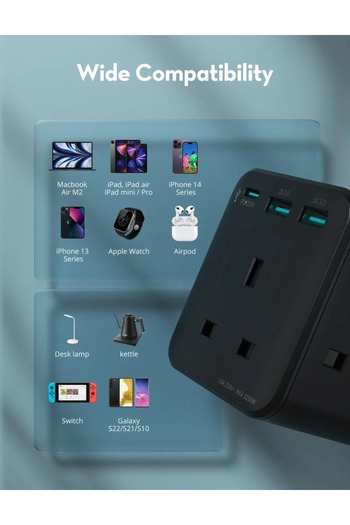 RavPower Pioneer Wall Charger with 3 Power Ports - Black