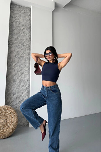 soonaksesuar Baggy snow wash jeans in dark blue d2007