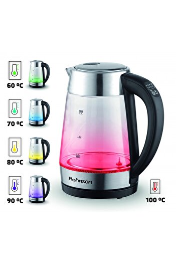 ROHNSON Fierbator R7670, 2200 W, 1.7 l, fara fir, baza rotativă la 360°, corp din sticlă borosili