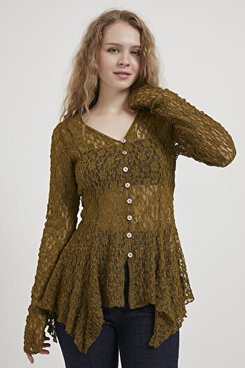Arma Life Armalife 1637 Buttoned Peplum Lace Women's Blouse
