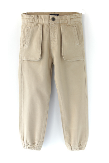 DobaKids Torba Cepli Boys' Canvas Jogger Pants Beige Color Elastic Leg Opening Adjustable Waist Boys' Jogger