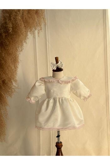 Hobidik Baby Baby Girl Pink Guipure Lace Satin Dress Set