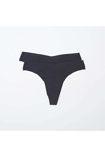 KIABI Pack of 2 pairs of seamless microfibre tanga briefs BLACK