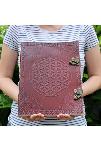 OEM Leather Journal | Handmade in India | Flower of Life Pattern | 33 × 25 × 2.5 cm *