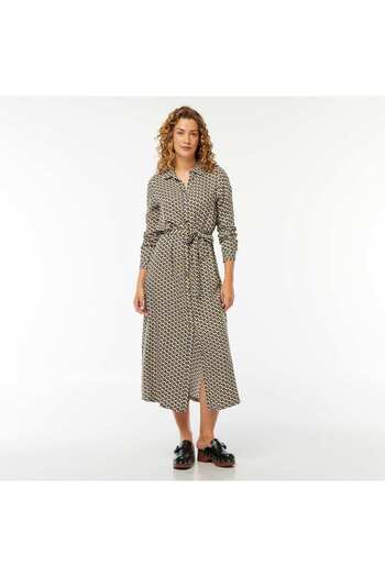 KIABI Long printed shirt dress with belt BEIGE
