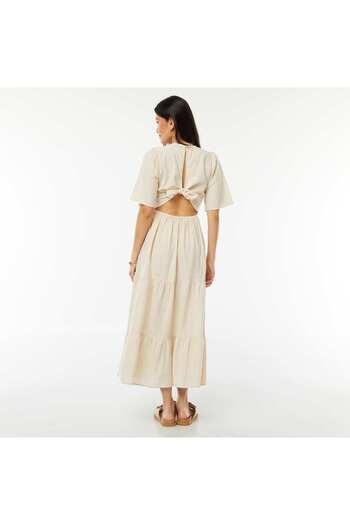 KIABI Long dress with flounced hem and bare back BEIGE