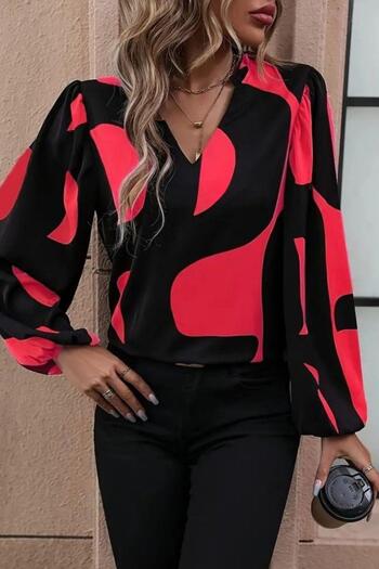 Mossta V-Neck Patterned Modal Blouse - Pink