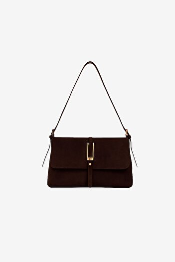 MARSEPTUN Sauve Large Buckle Detailed Bitter Brown Nubuck Bag