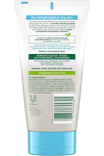 Simple Water Boost Micellar Gel Face Wash for Sensitive Skin - 5 Ounces