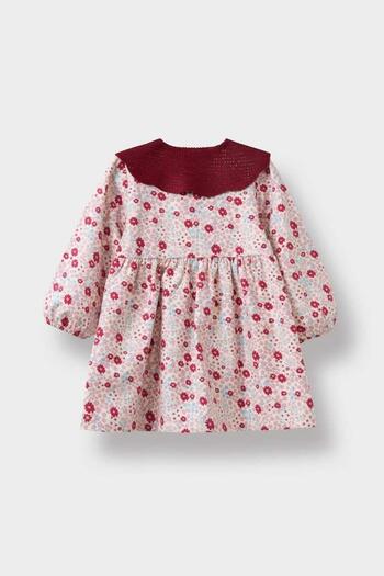 DeFacto Kız Bebek Bebe Yaka Çiçekli Uzun Kollu Twill Elbise (25 AU)